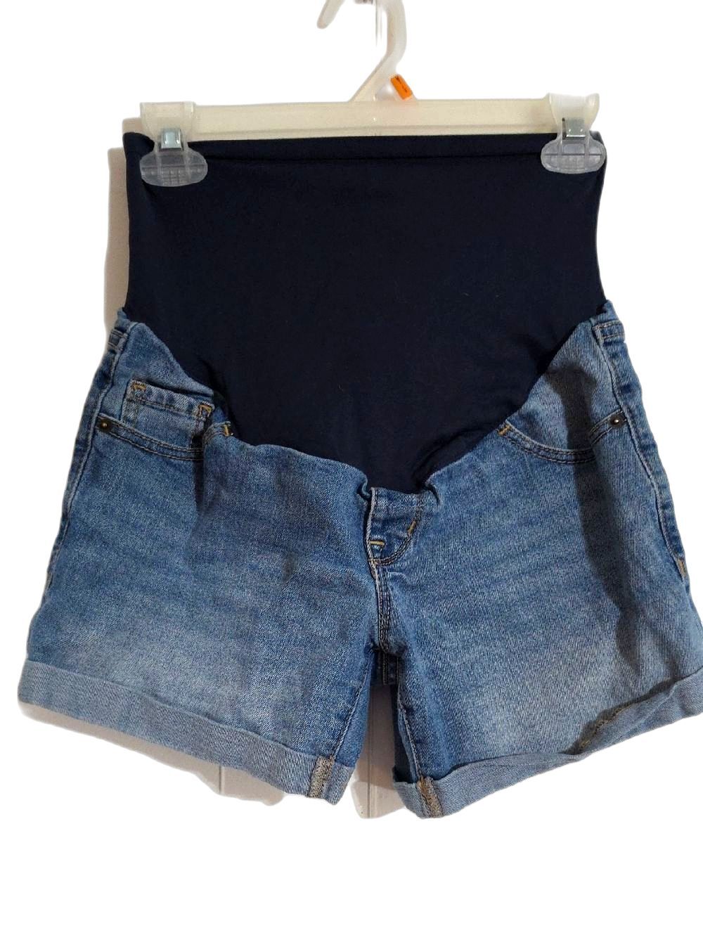 Old Navy Blue Denim Maternity Shorts with Black Support Panel